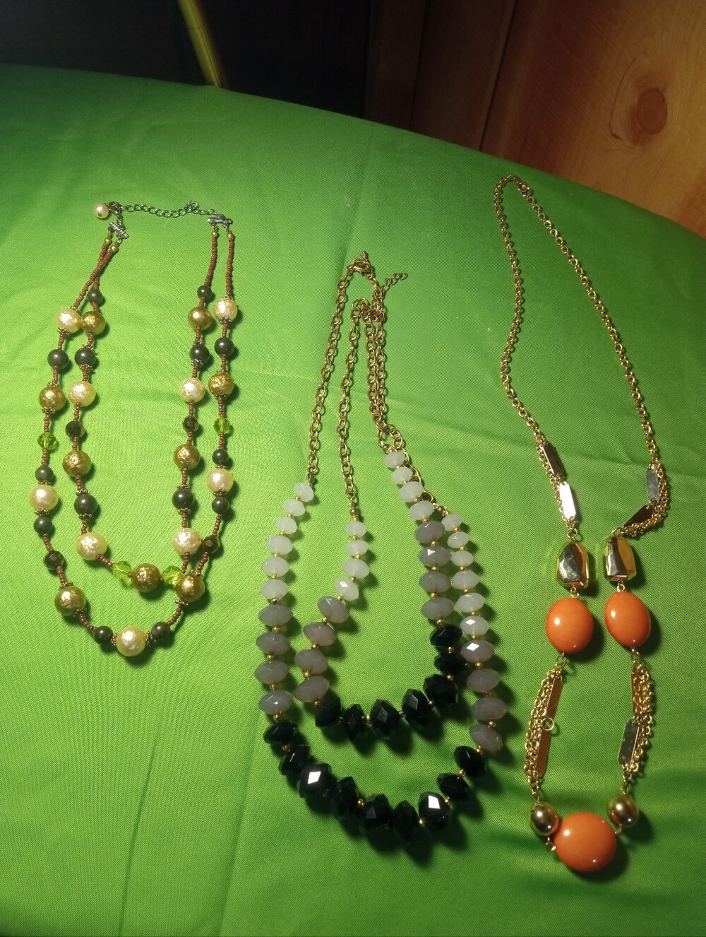 Vintage Beaded Chunky Double & Orange Strand Costume Statement Necklaces